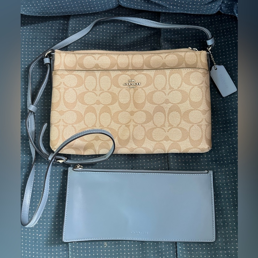 Coach blue and tan logo purse set crossbody